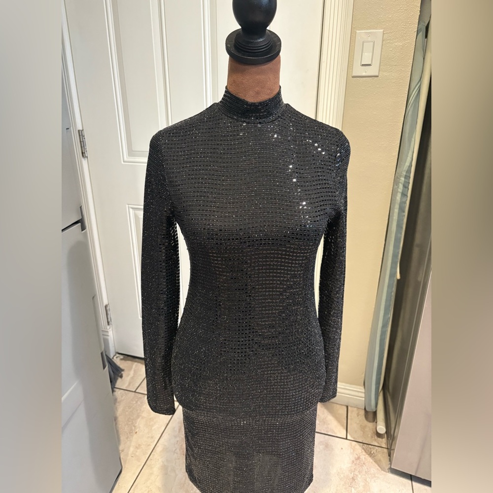 Guess Black Long Sleeve Sequin Dress